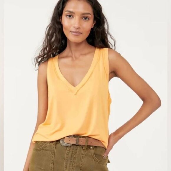 Free People Tops - NWT Free People Moon Dancer Tank Top In Carrot Ginger Relaxed Fit V-Neck Size M
